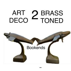 2 BRASS ✈️ Airplane Bookends ⭐️ gift 🎁